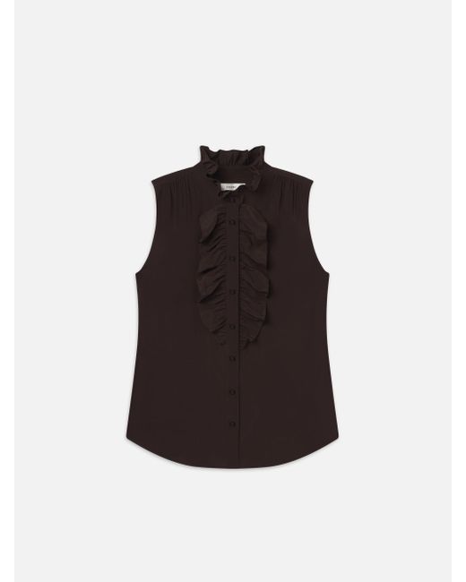 FRAME Brown Sleeveless Ruffle Front Blouse