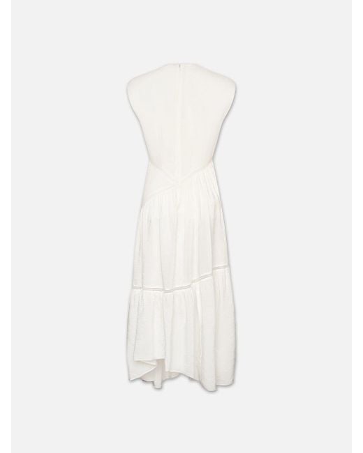 FRAME White Gathered Seam Lace Inset Dress