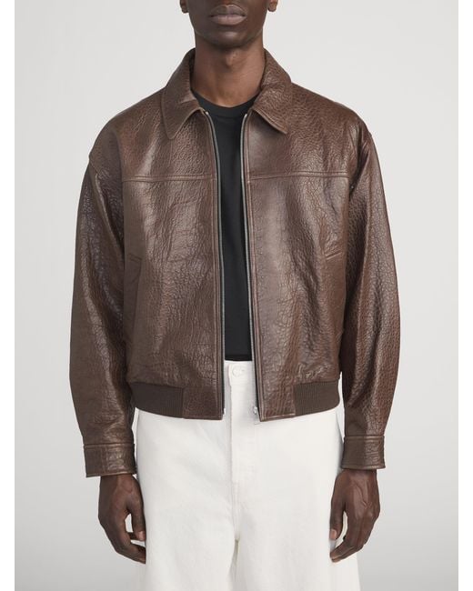 FRAME Brown Textured Leather Bomber