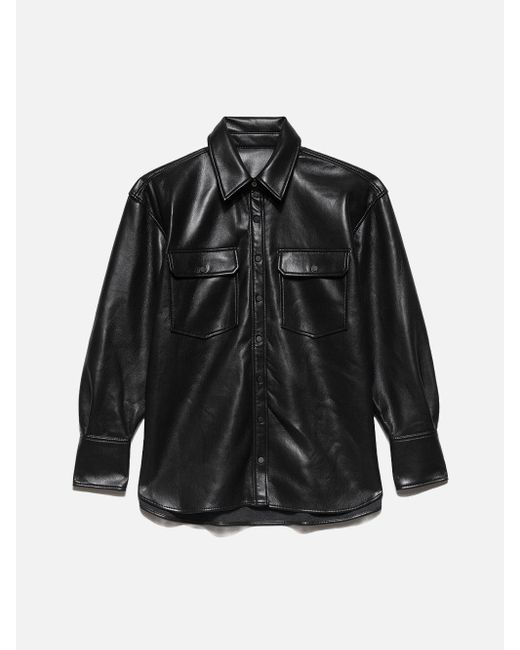 FRAME Gray Recycled Leather Shirt Jacket