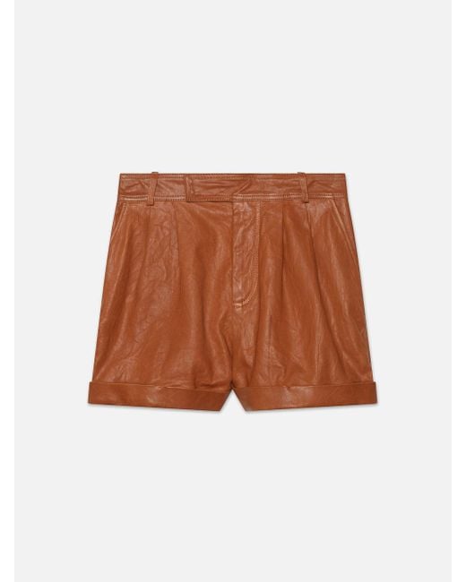 FRAME Brown Pleated Wide Cuff Leather Short