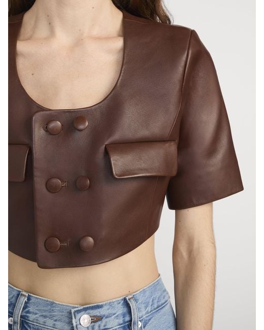 FRAME Brown The Cropped Leather Jacket