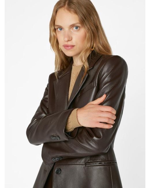 FRAME The Femme Leather Blazer in Brown | Lyst Canada