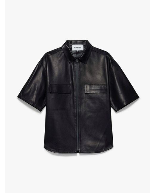 FRAME Black Relaxed Short Sleeve Leather Shirt for men