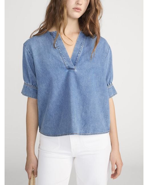 FRAME Blue The Denim V-neck Popover Top