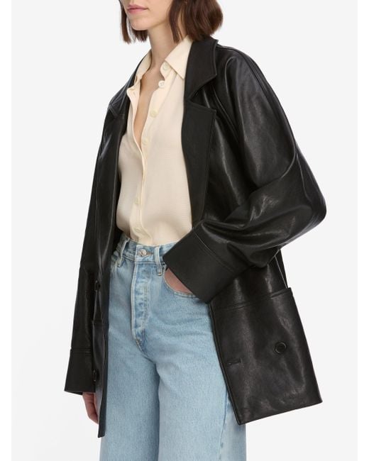 FRAME Black Oversized Leather Jacket