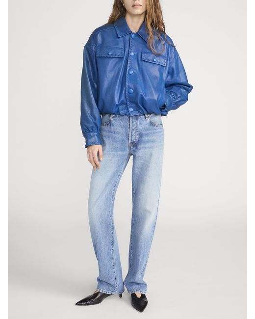 FRAME Blue The Leather Bubble Jacket
