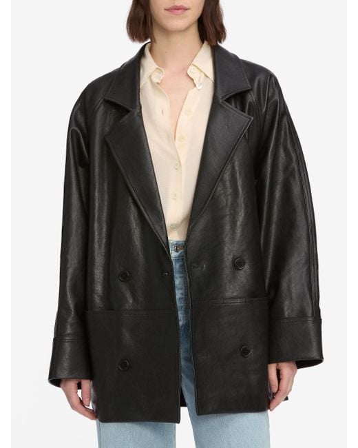 FRAME Black Oversized Leather Jacket