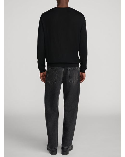 FRAME Black Fine Gauge V-neck Sweater for men