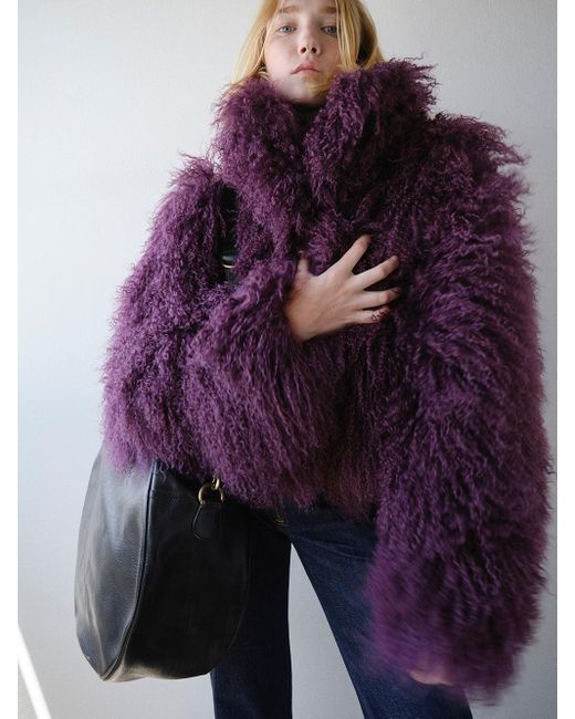 FRAME Purple Shaggy Shearling Coat