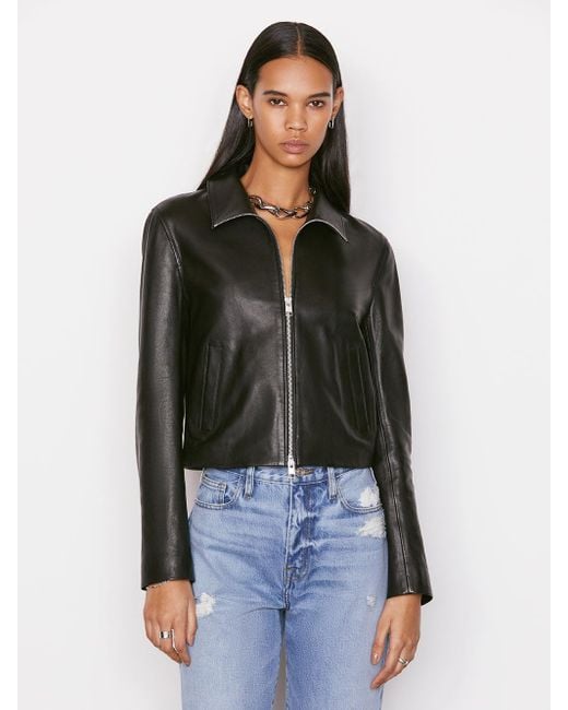 FRAME Black Exposed Zip Leather Jacket