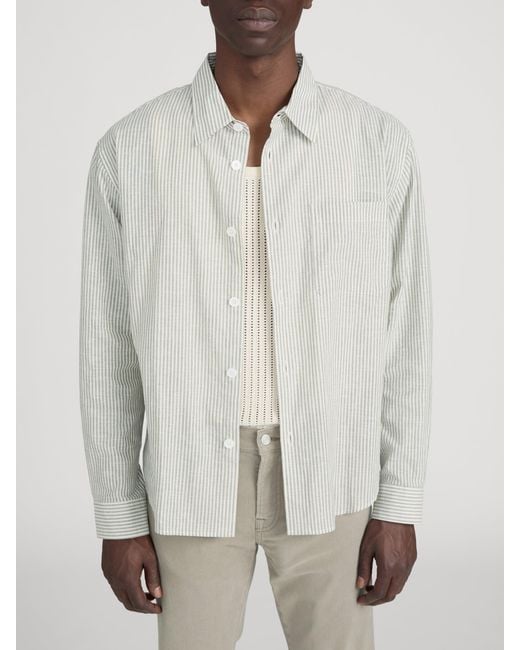 FRAME White Linen Blend Stripe Shirt for men
