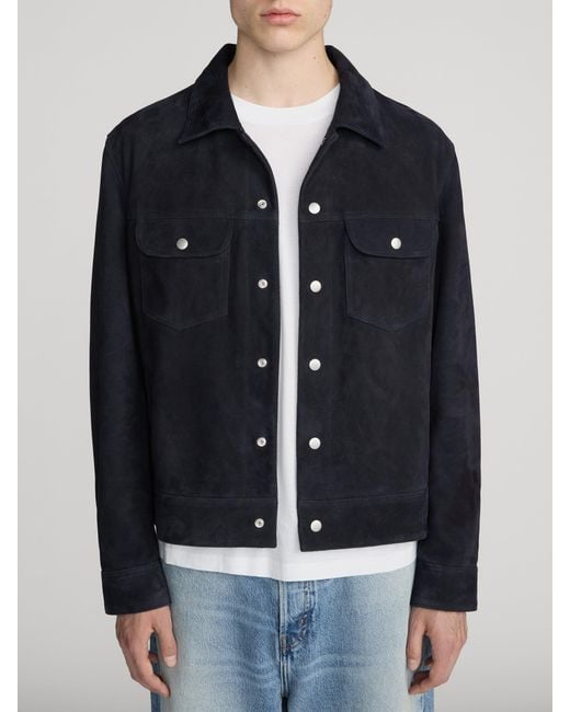 FRAME Blue Suede Trucker Jacket for men