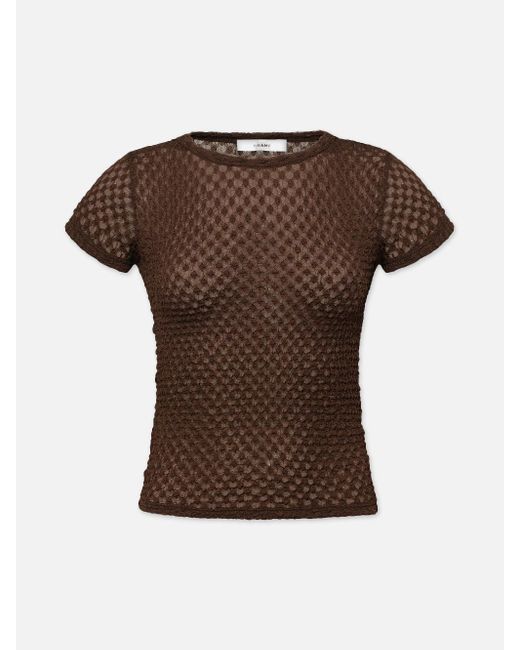 FRAME Brown Mesh Lace Baby Tee