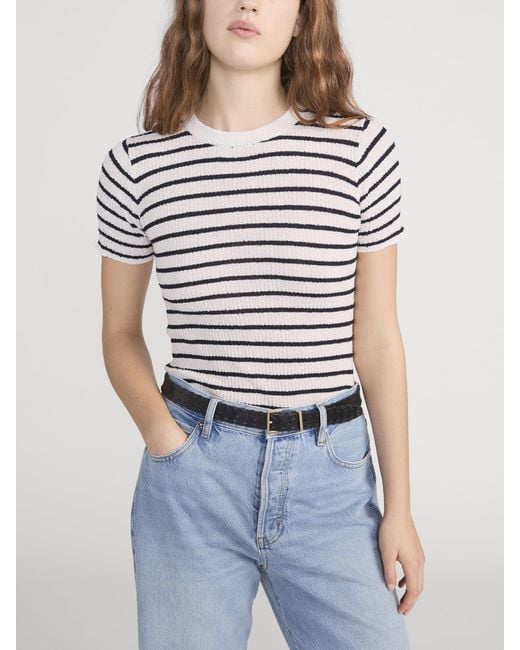 FRAME White The Striped Knit Tee