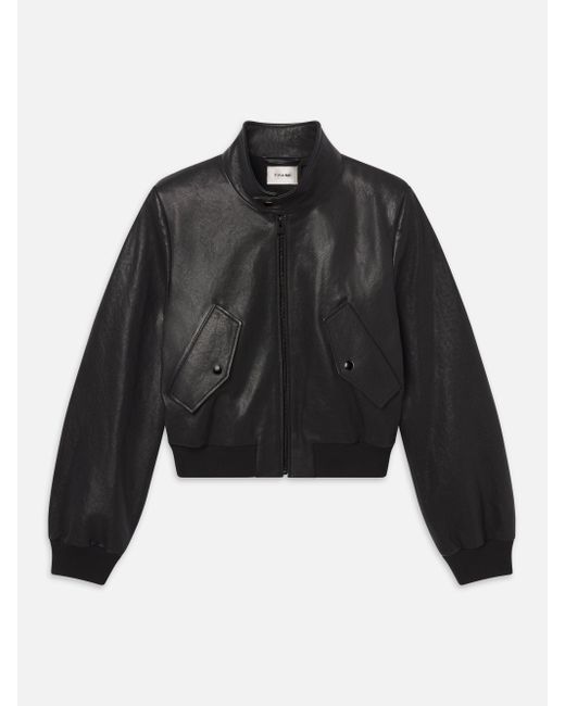 FRAME Black The Leather Harrington Jacket