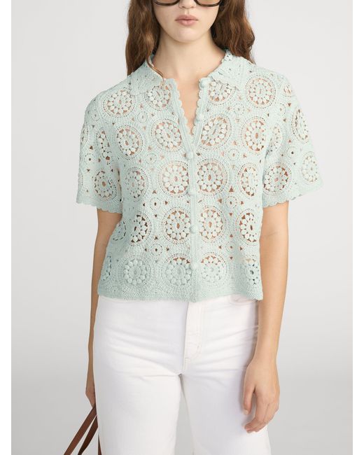 FRAME Green The Crochet Boxy Top