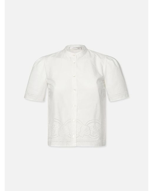 FRAME White Embroidered Short Sleeve Shirt