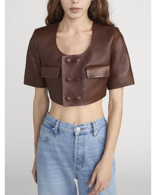 FRAME Brown The Cropped Leather Jacket