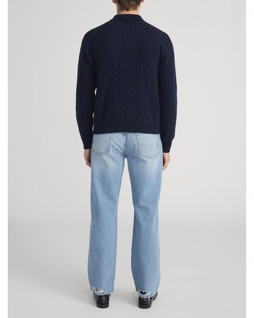 FRAME Blue Cable Polo Sweater for men