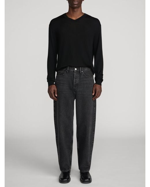 FRAME Black Fine Gauge V-neck Sweater for men