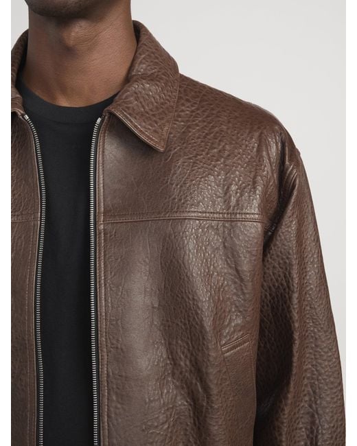 FRAME Brown Textured Leather Bomber