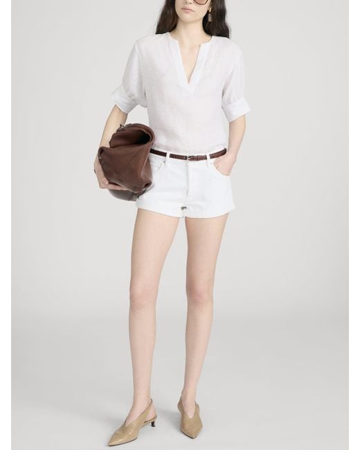 FRAME White The Linen V-neck Popover Top