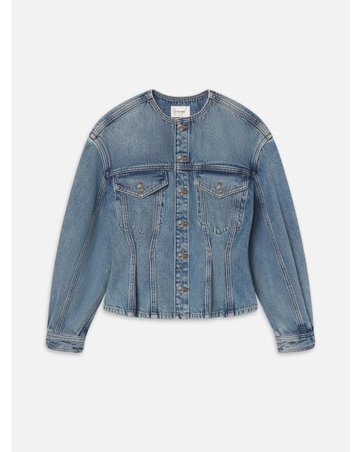 FRAME Blue The Nipped Collarless Jacket
