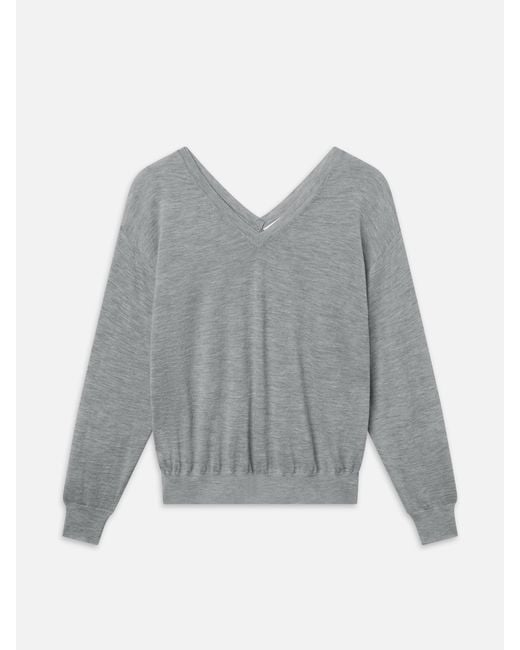 FRAME Gray The Cashmere V Neck Sweater