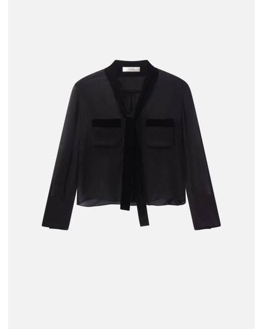 FRAME Black Velvet Trim Modern Tie Blouse
