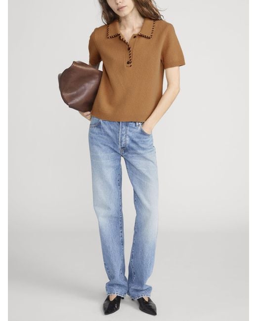 FRAME Natural The Leather Stitch Polo