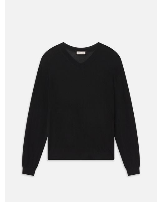 FRAME Black Fine Gauge V-neck Sweater for men