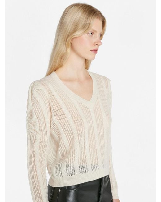 FRAME White Pointelle Cashmere Ruched Sweater