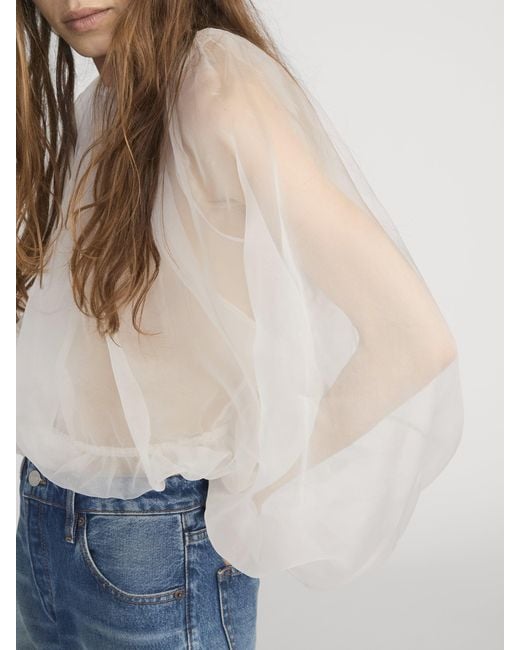 FRAME White The Sheer Balloon Blouse