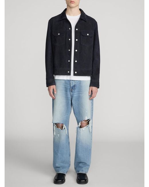 FRAME Blue Suede Trucker Jacket for men