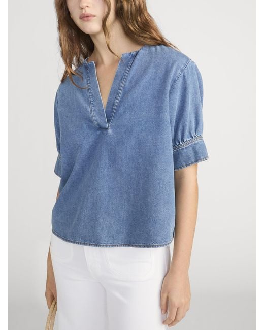 FRAME Blue The Denim V-neck Popover Top