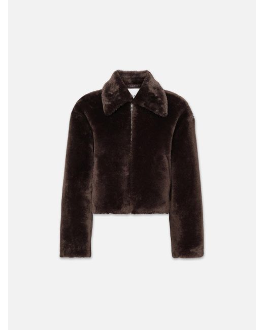 FRAME Black Faux Fur Zip Up Jacket