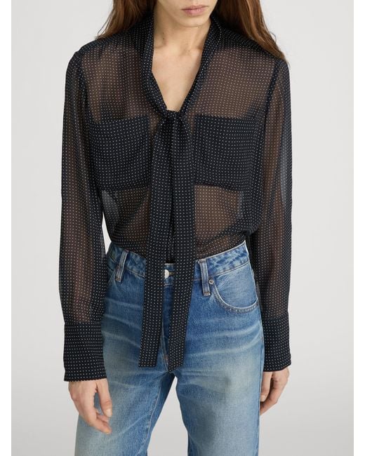 FRAME Blue Polka Dot Modern Tie Blouse