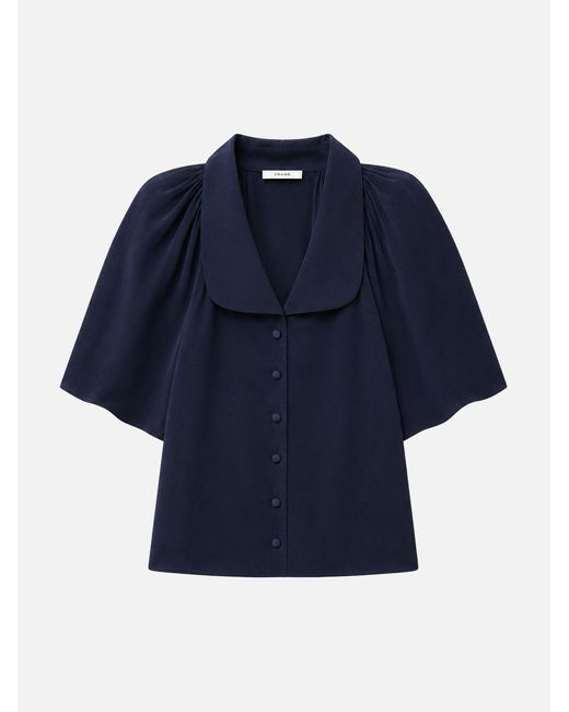 FRAME Blue The Short Sleeve Silk Gala Shirt