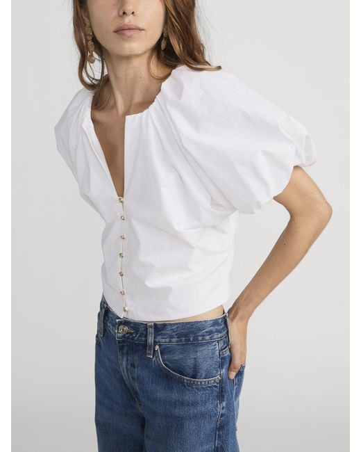 FRAME White The Dramatic Sleeve Blouse