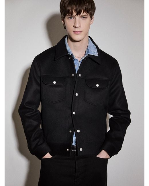 FRAME Black Wool Trucker Jacket for men
