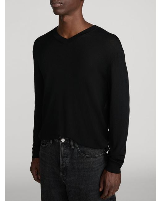 FRAME Black Fine Gauge V-neck Sweater for men