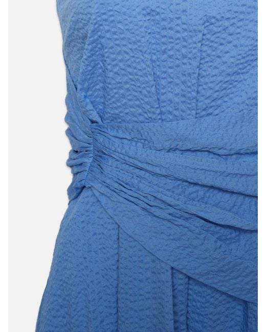 FRAME Blue Ruched Sleeveless Midi Dress