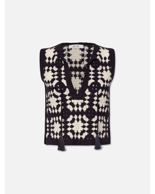 FRAME Black Crochet Tassel Popover