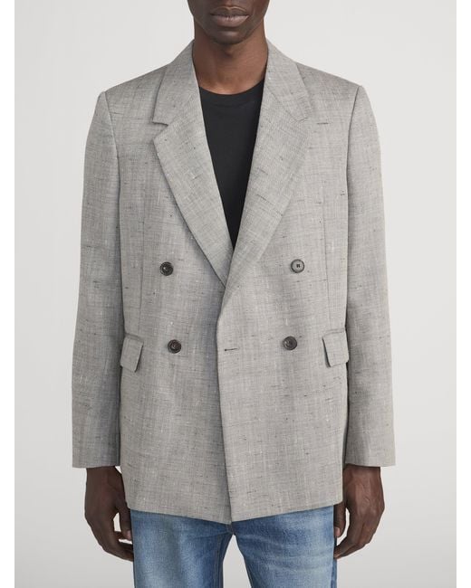 FRAME Gray Retro Double Breasted Blazer