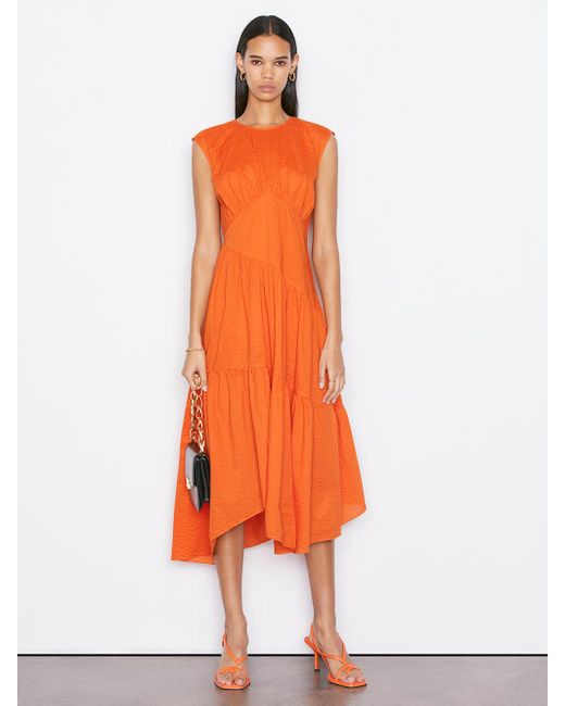 FRAME Orange Gathered Seam Dress