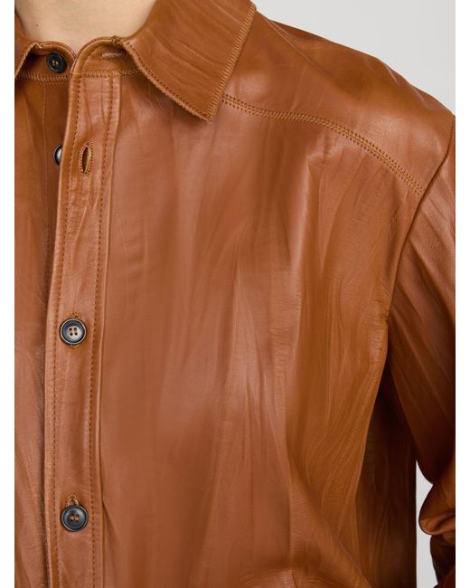 FRAME Brown The Crinkled Leather Studio Shirt