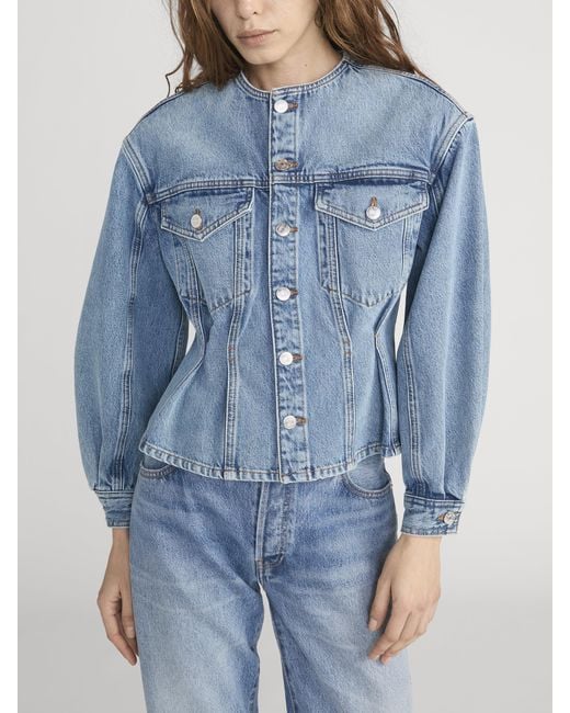 FRAME Blue The Nipped Collarless Jacket