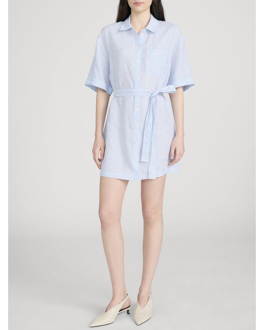 FRAME Blue The Linen Belted Dress Chambray
