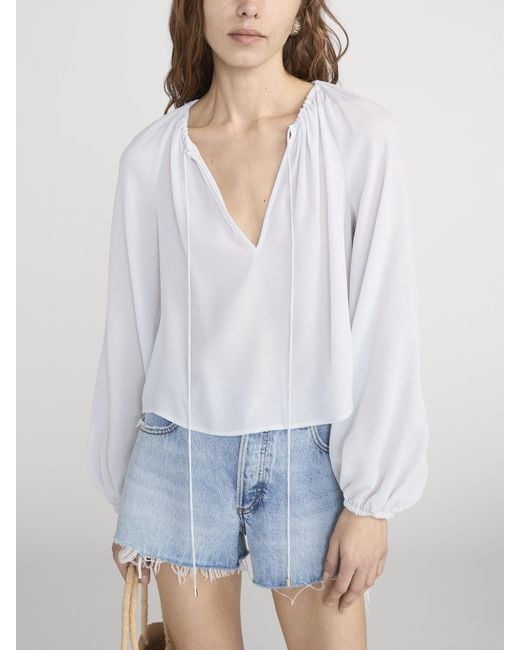 FRAME White The Silk Balloon Blouse